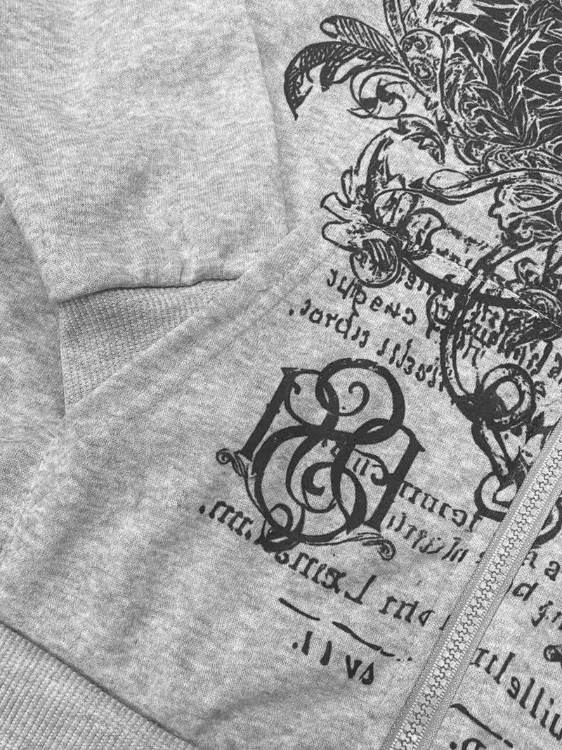 Hoodie Gótico con Cierre y Cuello de Pelo Sintético Gris