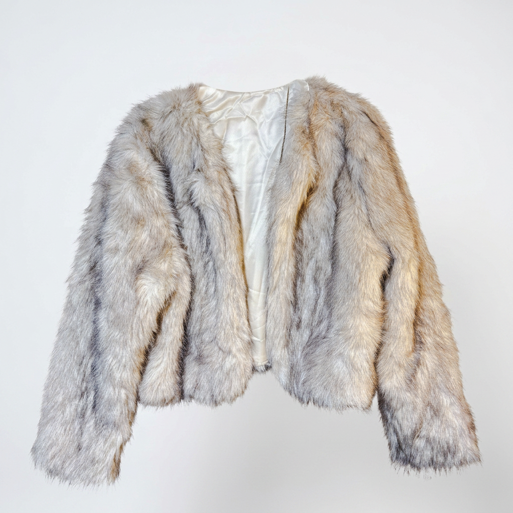 Chaqueta Faux Fur Gris Crop Oversized