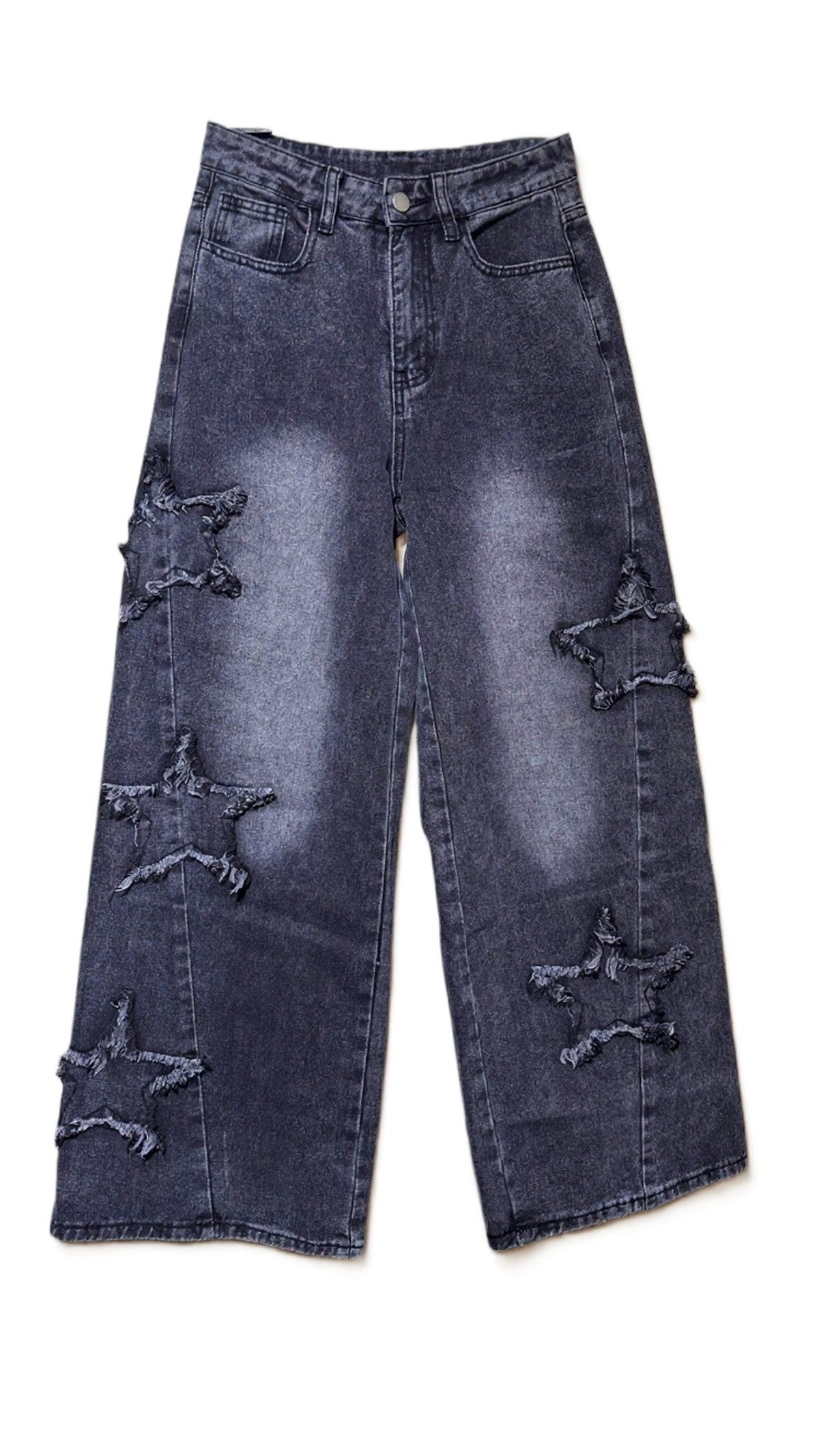 Jean Baggy Vintage Negro con Estrellas Deshilachadas