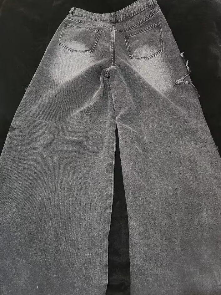 Jean Baggy Vintage Negro con Estrellas Deshilachadas
